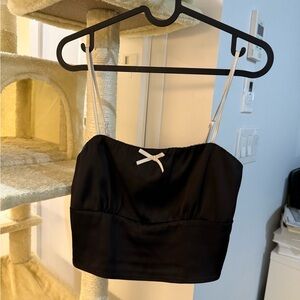 House of Harlow 1960 Black Satin Crop Top